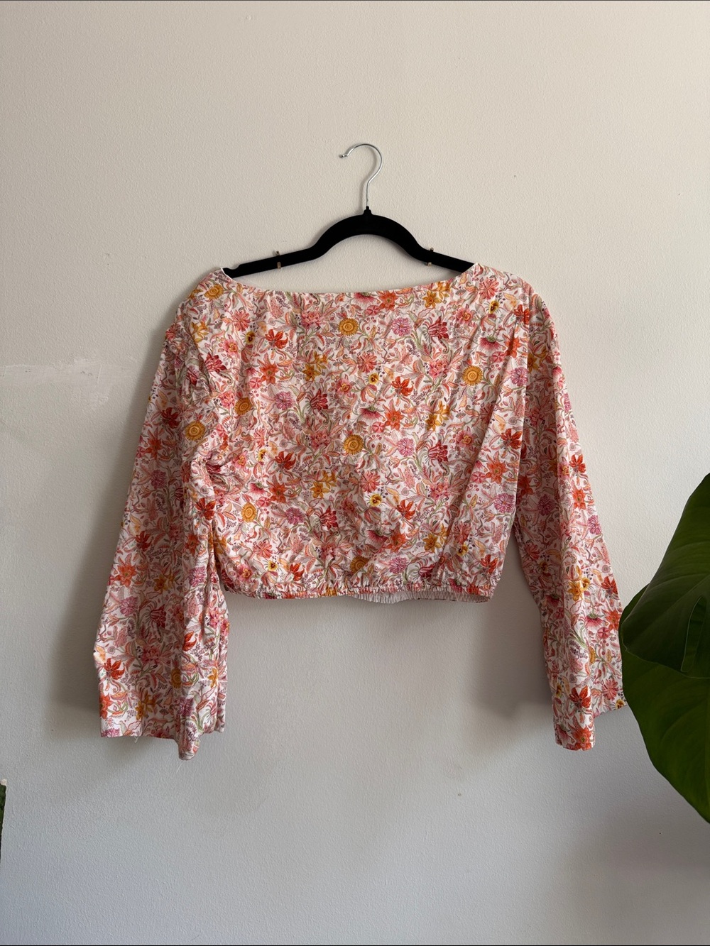 J. Crew Pink Floral Long-Sleeve Cropped Blouse
